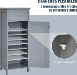 Armoire de Rangement pour Salle de Bain Meuble de Toilette sur Pied en MDF avec Tiroir et 2 Etagere Reglable a Hauteurs
