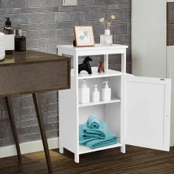 Armoire de Rangement Salle de Bain, Etagere avec Compartiment et Casier, 2 Etageres a Hauteur Reglable, 45x30x84cm (Blanc)