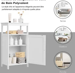 Armoire de Rangement Salle de Bain, Etagere avec Compartiment et Casier, 2 Etageres a Hauteur Reglable, 45x30x84cm (Blanc)
