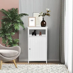 Armoire de Rangement Salle de Bain, Etagere avec Compartiment et Casier, 2 Etageres a Hauteur Reglable, 45x30x84cm (Blanc)