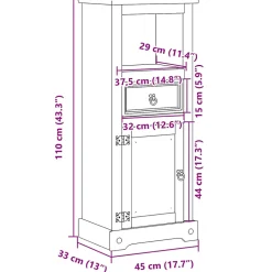 Armoire de salle de bain Corona 45x33x110 cm bois de pin massif vidaXL