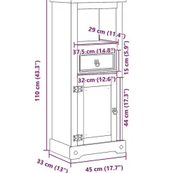 Armoire de salle de bain Corona 45x33x110 cm bois de pin massif vidaXL