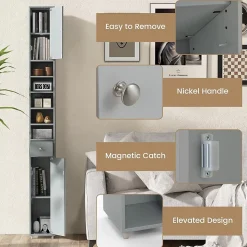 Armoire de Salle de Bain Haut avec 2 Portes 1 Tiroir 5 Etageres Reglables Dispositif Anti-basculement Meuble Colonne Rangement