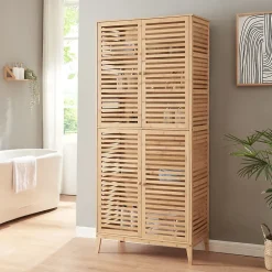 Armoire de salle de bain Raurgela bambou 180 x 80 x 40 cm naturel en.casa