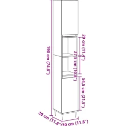 Armoire de salle de bain vieux bois 30x30x190cm bois ingénierie vidaXL