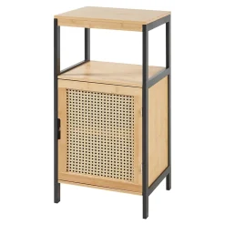 Armoire de salle de bain Tervola MDF bambou rotin 80 x 40 x 35 cm noir naturel en.casa
