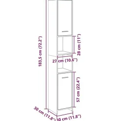 Armoire de salle de bain Chêne sonoma 30x30x183,5 cm Aggloméré vidaXL