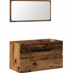 Armoire de salle de bain et miroir vieux bois bois d'ingénierie vidaXL