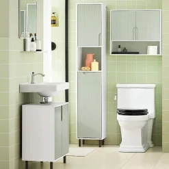 Armoire de Salle de Bain, Meuble de Rangement avec Panier à Linge, BZR137-GR, SoBuy
