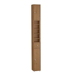 Armoire de Salle de Bain Étroite avec Tiroir et Étagères Réglables en Bois