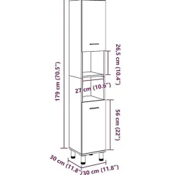 Armoire de salle de bain Gris béton 30x30x179 cm Aggloméré vidaXL