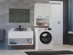 Armoire de salle de bain pour machine à laver, 30 x 64 x 90 cm, blanc mat