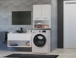 Armoire de salle de bain pour machine à laver, 30 x 64 x 90 cm, blanc mat