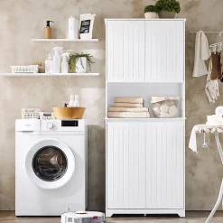 Armoire de Salle de Bain Sac à Linge, Portes, 2 Paniers à Linge, BZR150-W, SoBuy