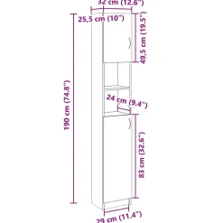 Armoire de salle de bain Chêne sonoma 32x25,5x190 cm Aggloméré vidaXL