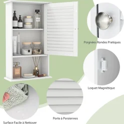 Armoire de Salle de Bain Mural Etagere Reglable en Hauteur Blanc