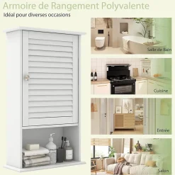 Armoire de Salle de Bain Mural Etagere Reglable en Hauteur Blanc