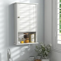 Armoire de Salle de Bain Mural Etagere Reglable en Hauteur Blanc