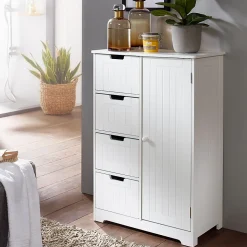 Armoire de Salle de Bain 56x83x30 cm Commode avec Tiroir et Porte Blanc FineBuy