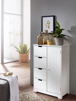 Armoire de Salle de Bain 56x83x30 cm Commode avec Tiroir et Porte Blanc FineBuy