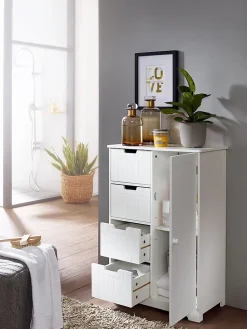 Armoire de Salle de Bain 56x83x30 cm Commode avec Tiroir et Porte Blanc FineBuy