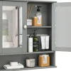 Armoire de Salle de Bain Murale avec Miroir 56 x 13 x 58 CM Gris Foncé