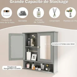 Armoire de Salle de Bain Murale avec Miroir 56 x 13 x 58 CM Gris Foncé
