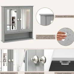 Armoire de Salle de Bain Murale avec Miroir 56 x 13 x 58 CM Gris Foncé
