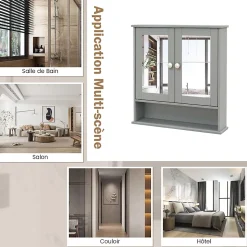 Armoire de Salle de Bain Murale avec Miroir 56 x 13 x 58 CM Gris Foncé
