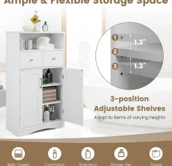 Armoire de Salle de Bain avec Etagere Reglable Meuble de Rangement sur Pieds avec Tiroirs et Portes Blanc