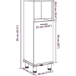 Armoire de salle de bain Gris béton 30x30x95 cm Aggloméré vidaXL