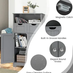 Armoire de Salle de Bain sur Pied avec Planche Mobile et 2 Tiroirs Reglables 60 X 30 X 109CM