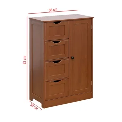 Armoire de Salle de Bains 4 Tiroirs 1 Porte en MDF Marron Rebecca Mobili