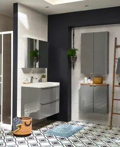 Armoire de salle de bains faible profondeur gris brillant l.60 x H.60 x P.15 cm, GoodHome Imandra