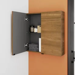Armoire de salle de bains faible profondeur effet noyer l.60 x H.60 x P.15 cm, GoodHome Imandra