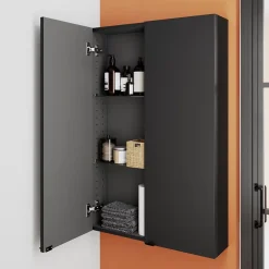 Armoire de salle de bains faible profondeur noir mat l.60 x H.90 x P.15 cm, GoodHome Imandra