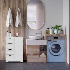 Armoire de Salle de Bains 4 Tiroirs 1 Porte en MDF Blanc Rebecca Mobili