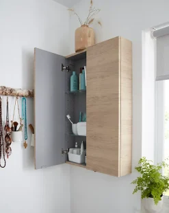 Armoire de salle de bains faible profondeur effet chêne l.60 x H.90 x P.15 cm, GoodHome Imandra