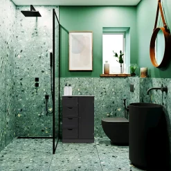 Armoire de Salle de Bains 4 Tiroirs 1 Porte en MDF Noir Rebecca Mobili