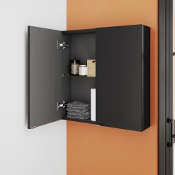 Armoire de salle de bains faible profondeur noir mat l.60 x H.60 x P.15 cm, GoodHome Imandra