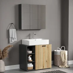 Armoire de toilette 3 portes miroir L90 cm - PUREBLISS