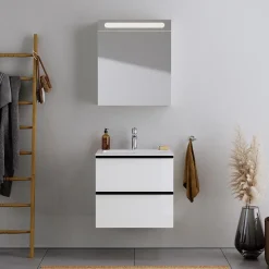 Armoire de toilette aluminium 1 porte miroir charnière gauche + éclairage LED pour salle de bain + toilette, 70x60x15cm, DURAPOINT