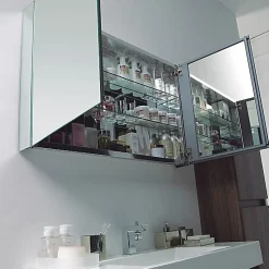 Armoire de toilette aluminium 2 portes- miroir à l'intérieur et à l'extérieur - 100x66x12cm