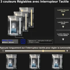 Armoire de toilette avec Miroir LED Anti-Buée, Éclairage 3 Couleurs et Prise Rasoir, Blanc, 40x70 cm, AICA Sanitaire