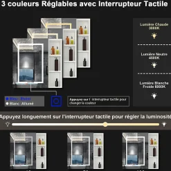 Armoire de toilette avec Miroir LED et Étagère Latérale, Anti-Buée, Éclairage 3 Couleurs + Prise USB, Blanc 80x70 cm