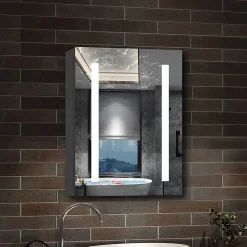 Armoire de toilette avec Miroir LED Anti-Buée, Éclairage 3 Couleurs et Prise Rasoir, Anthracite, 60x70 cm, AICA Sanitaire