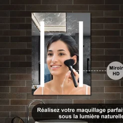 Armoire de toilette avec Miroir LED Anti-Buée, Éclairage 3 Couleurs et Prise Rasoir, Anthracite, 60x70 cm, AICA Sanitaire