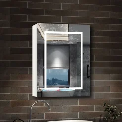 Armoire de toilette avec Miroir LED Anti-Buée, Blanc 60x70 cm, Éclairage 3 Couleurs et Prise Rasoir, AICA Sanitaire