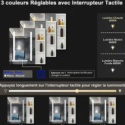 Armoire de toilette avec Miroir LED et Étagère Latérale, Anti-Buée, Éclairage 3 Couleurs + Prise, Blanc 70x70 cm