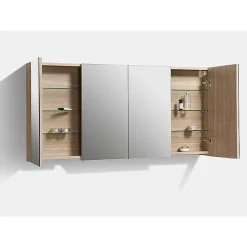 Armoire de toilette bloc-miroir SIENA largeur 144 cm chêne clair texture